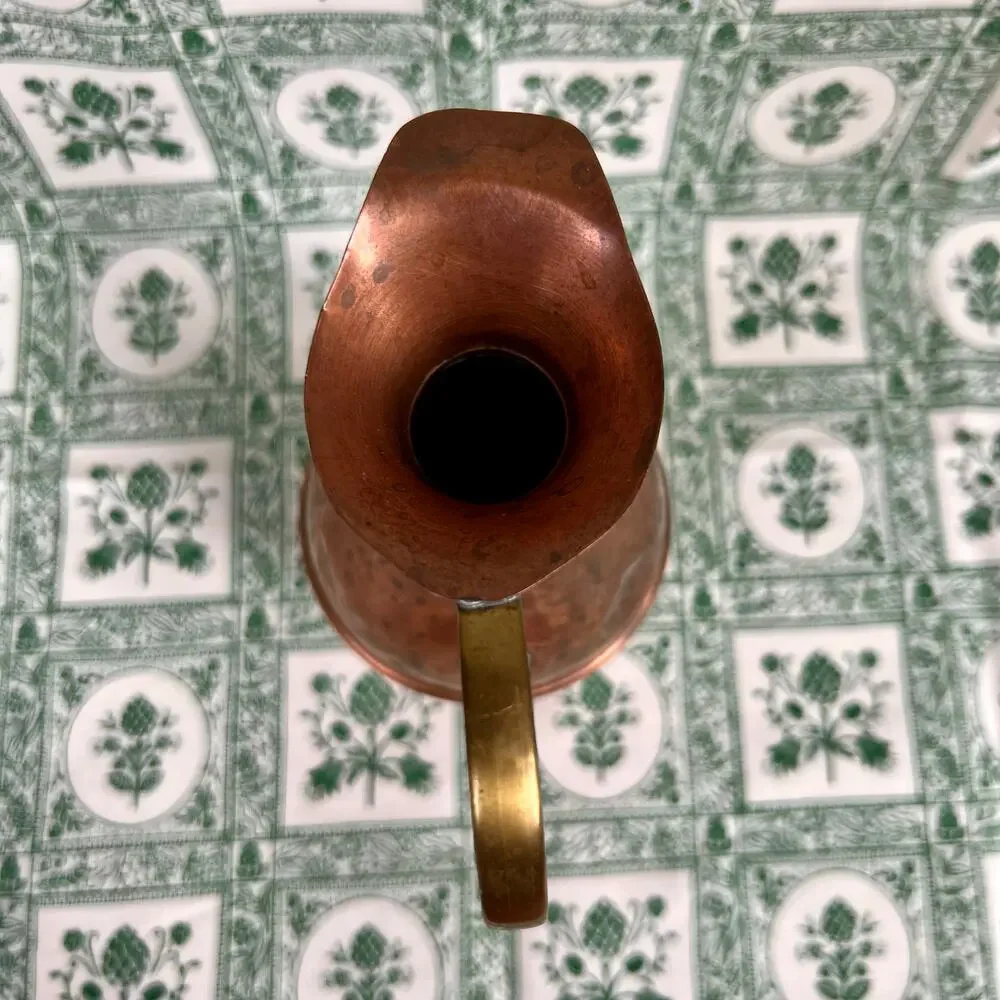 Vintage 50s Copper Pitcher Jug Brass‎ Handle Rustic Country Decor
